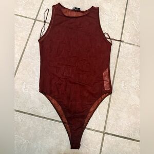 Zara Sheer Brown/Burnt Orange Bodysuit